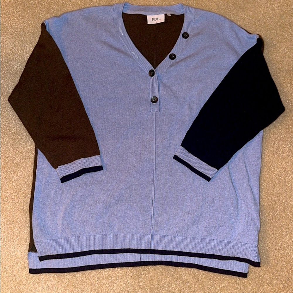 **Foil Brand 100% Cotton Sweater - Button Accent**